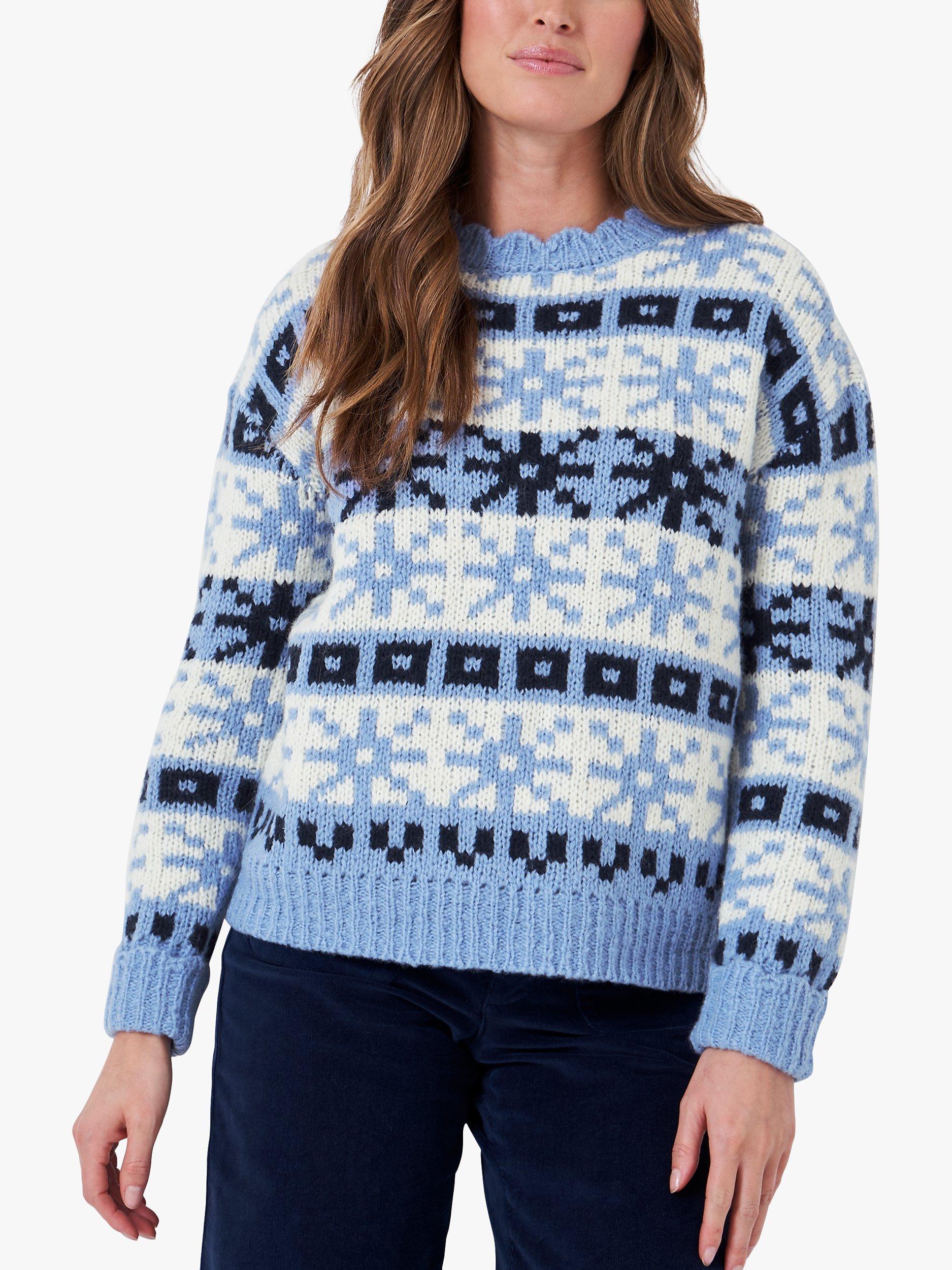 Crew Clothing Rosie Fairisle Wool Blend Jumper, Mid Blue