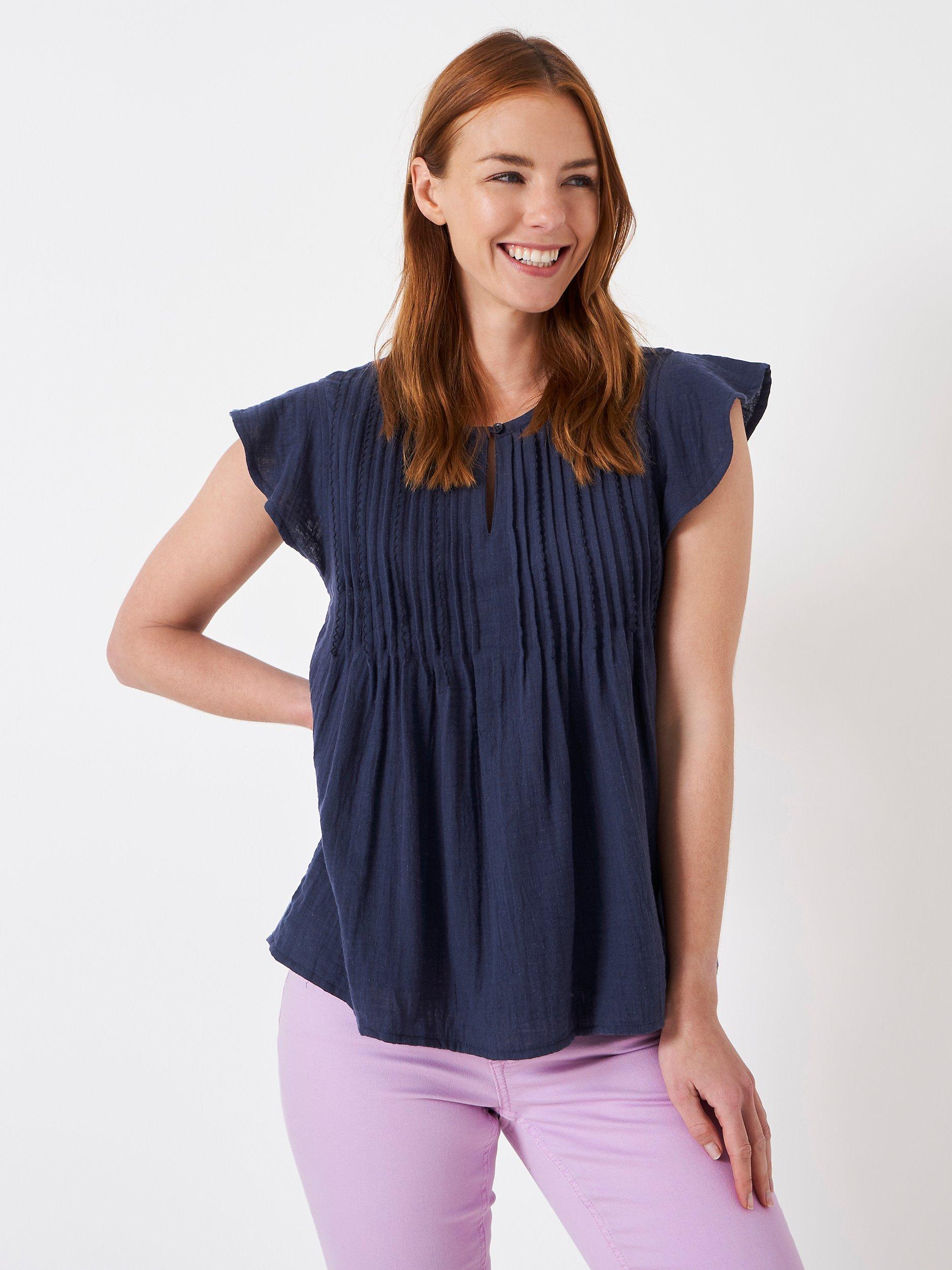 Crew Clothing Colette Keyhole Detail Blouse, Navy