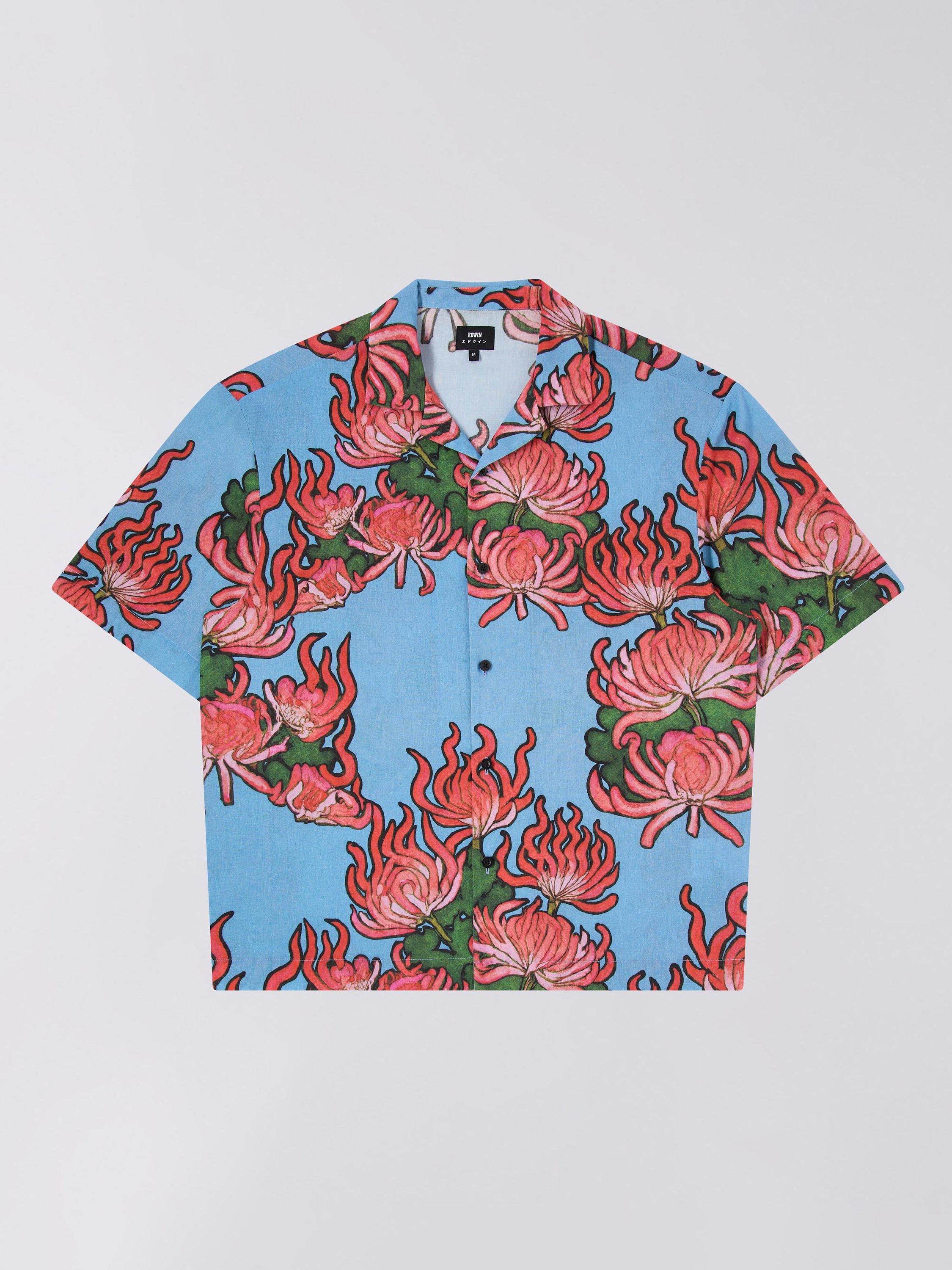 Edwin Kiku Short Sleeve Shirt, Blue/Red