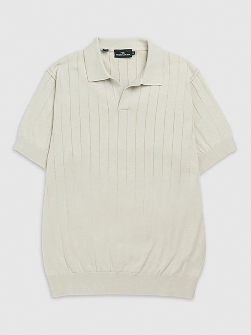 Product image 4 of 5, which shows Rodd & Gunn Freys Crescent Jacquard Cotton Knitted Polo Shirt, Stone, L