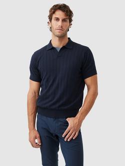 Rodd & Gunn Freys Crescent Jacquard Cotton Knitted Polo Shirt, Midnight
