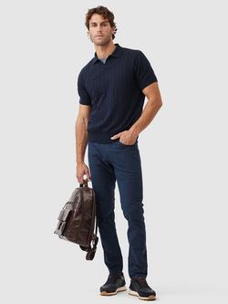 Rodd & Gunn Freys Crescent Jacquard Cotton Knitted Polo Shirt - view 2, Midnight