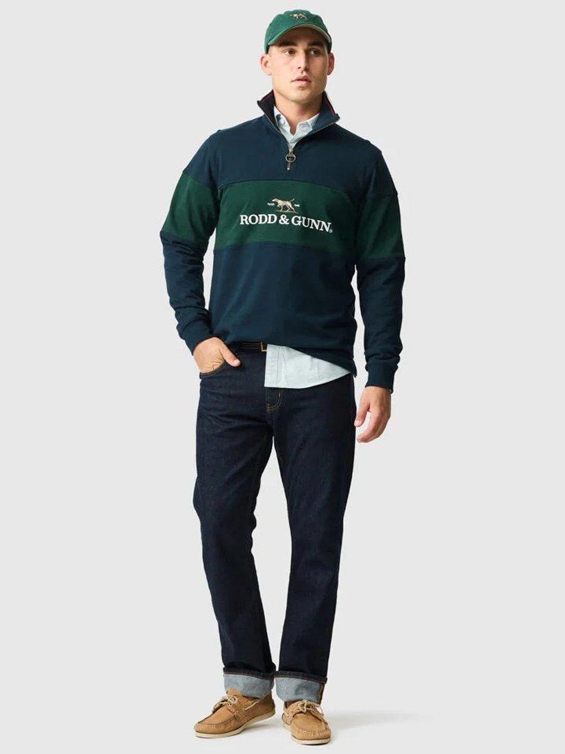 Product image 2 of 7, which shows Rodd & Gunn Foresters Peak Logo Cotton Quarter Zip Neck Sweatshirt, Eclipse, XS