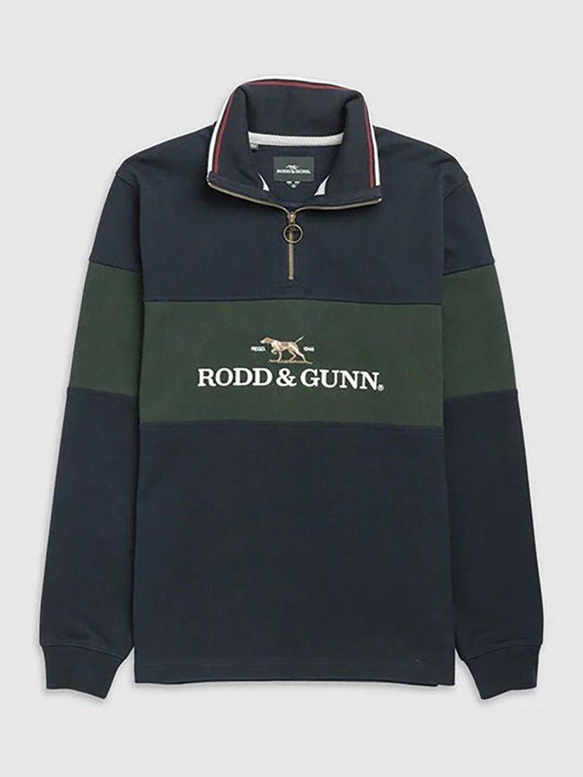 Product image 6 of 7, which shows Rodd & Gunn Foresters Peak Logo Cotton Quarter Zip Neck Sweatshirt, Eclipse, XS