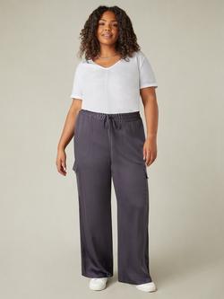 Live Unlimited Curve Satin Cargo Trousers, Grey, Grey