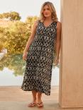 Live Unlimited Curve Mono Ikat Print Jersey Relaxed Maxi Dress, Black