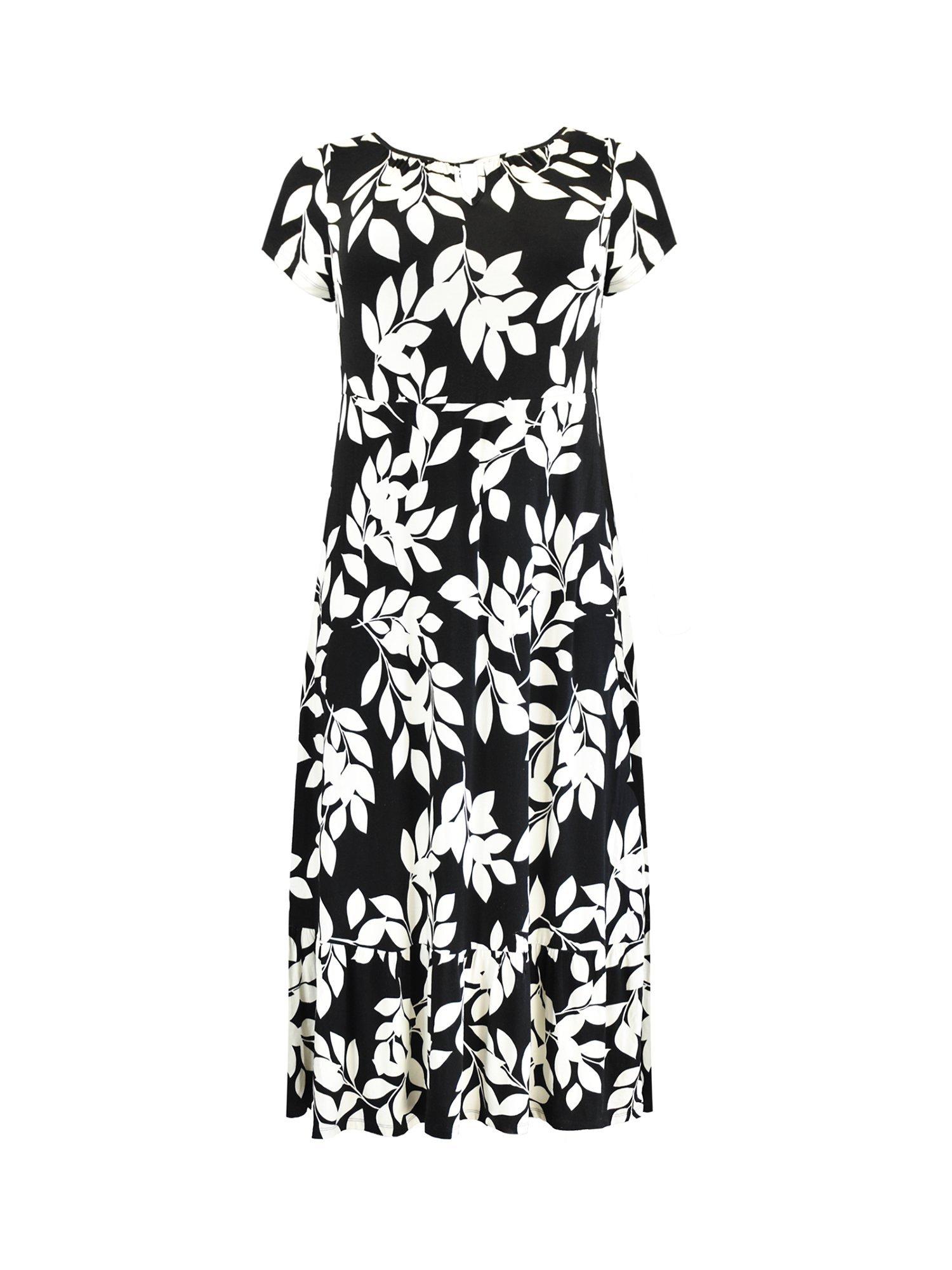 Product image 7 of 7, which shows Live Unlimited Mono Leaf Print Jersey Keyhole Maxi Dress, Black, 12