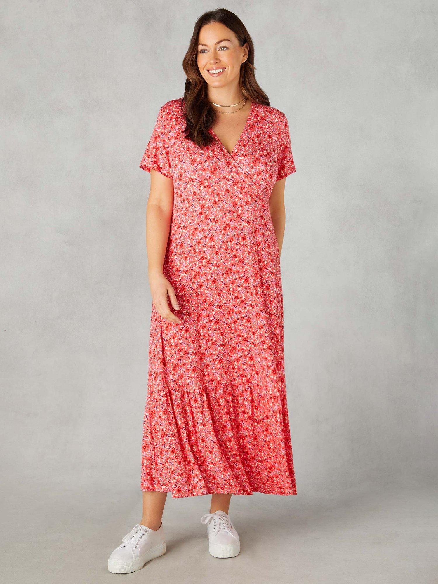 Live Unlimited Petit Curve Ditsy Print Jersey Wrap Dress, Pink Ditsy