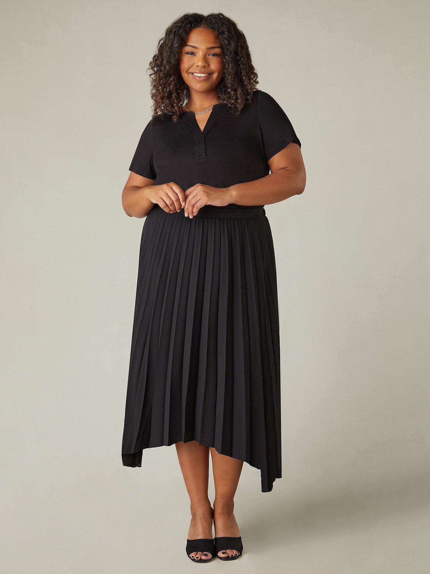 Product image 1 of 5, which shows Live Unlimited Curve Pleated Hanky Hem Skirt, Black, 14