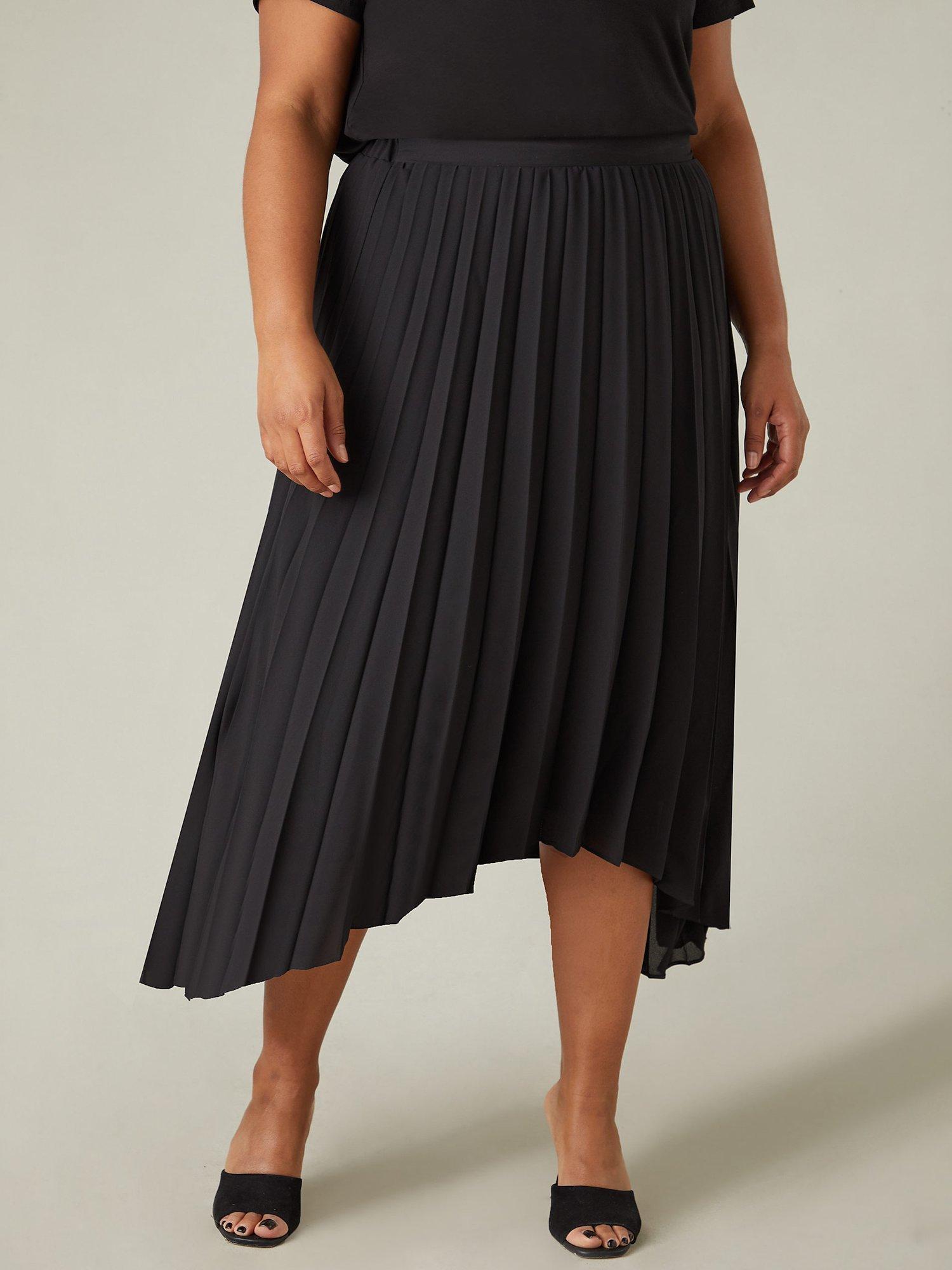 Product image 3 of 5, which shows Live Unlimited Curve Pleated Hanky Hem Skirt, Black, 14