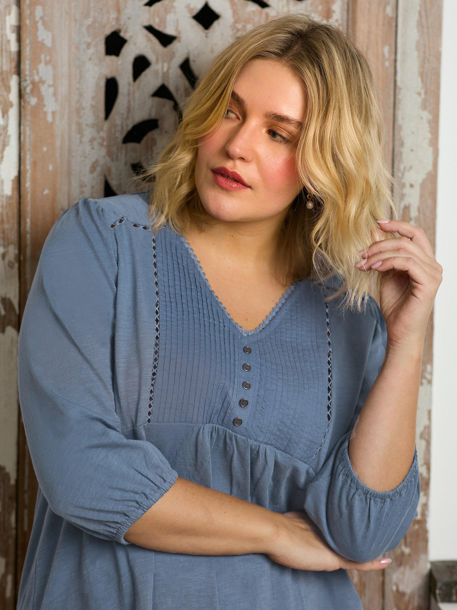 Live Unlimited Curve Slub Cotton Pintuck Tunic, Blue