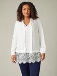 Live Unlimited Curve Lace Tie Neck Tunic Top, White