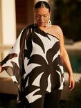 Live Unlimited Curve Geometric Print One Shoulder Overlay Top, Black/White