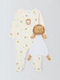 John Lewis Baby Cotton Lion Sleepsuit and Comforter Set, Multi