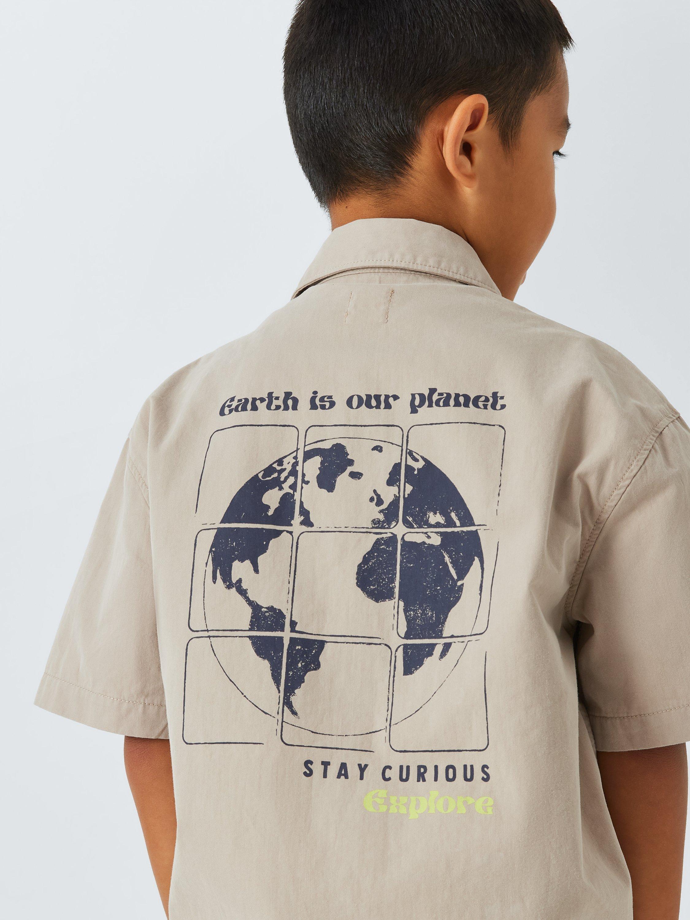 John Lewis Kids' Utility Earth Back Graphic Shirt, Stone