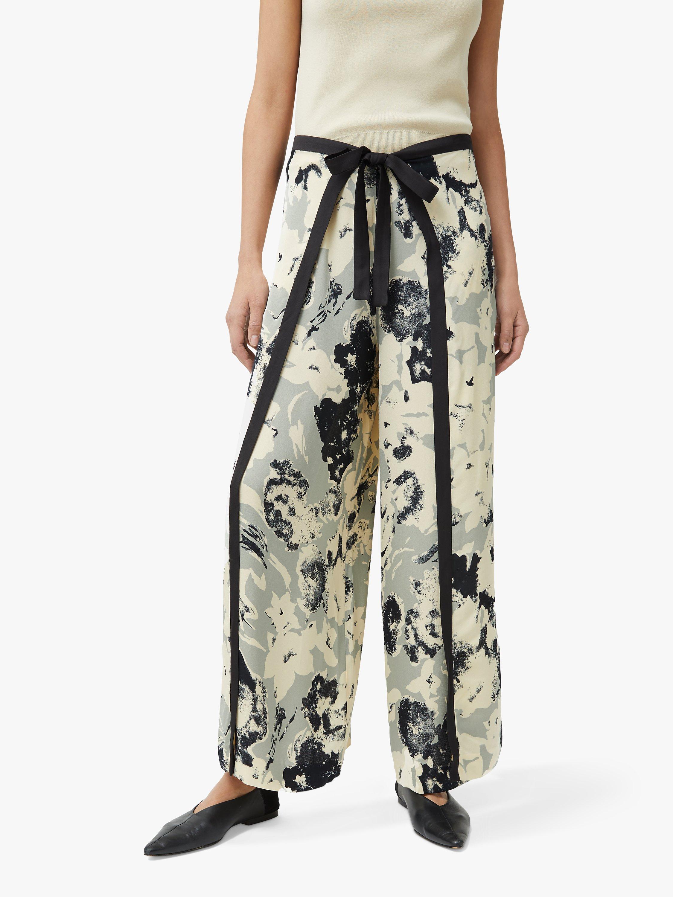 Jigsaw Floral Echo Wrap Trousers, Grey/Multi