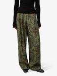 Jigsaw Shadow Floral Jacquard Palazzo Trousers, Green/Multi