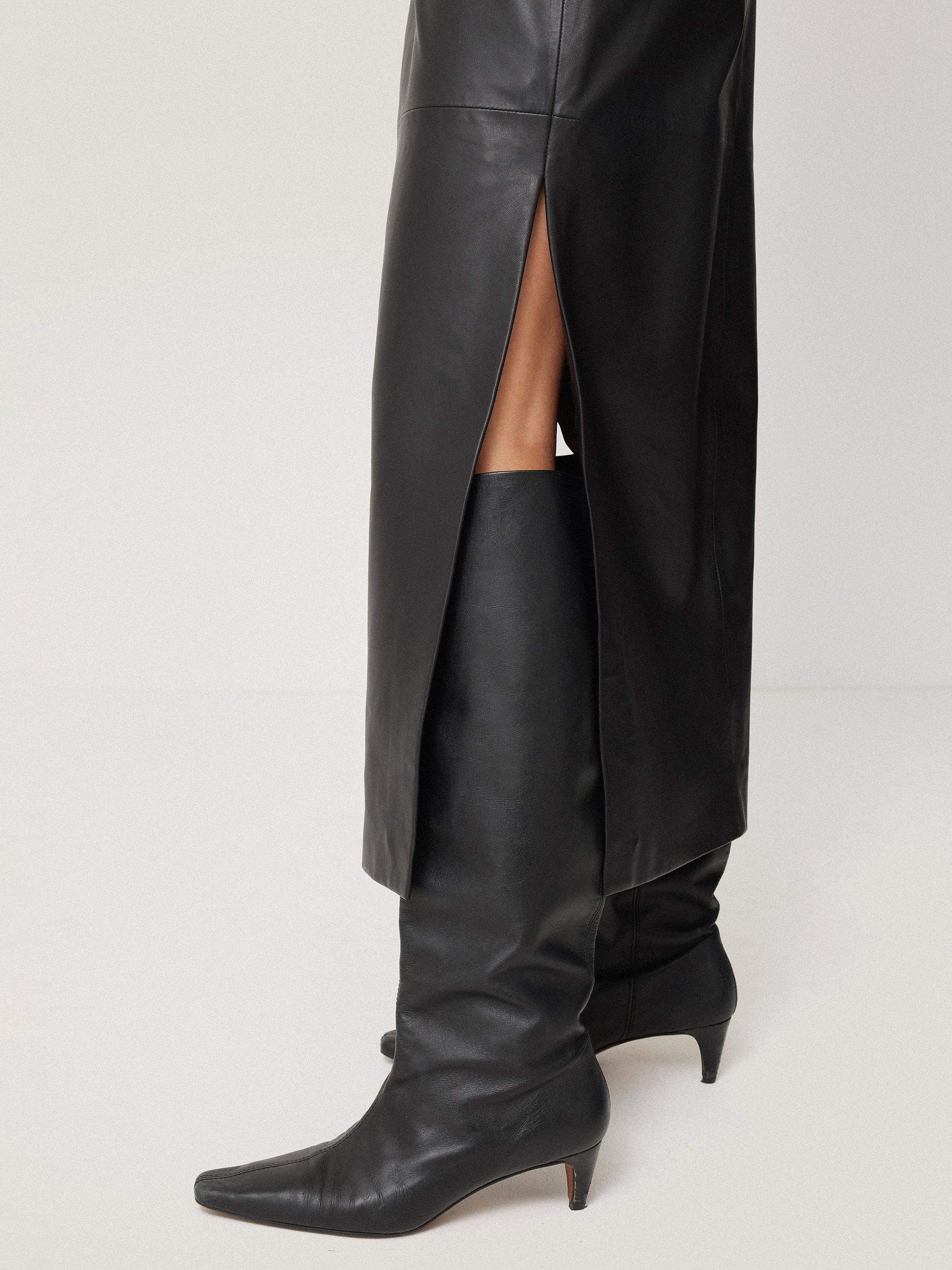 Jigsaw Leather Midi Skirt Black