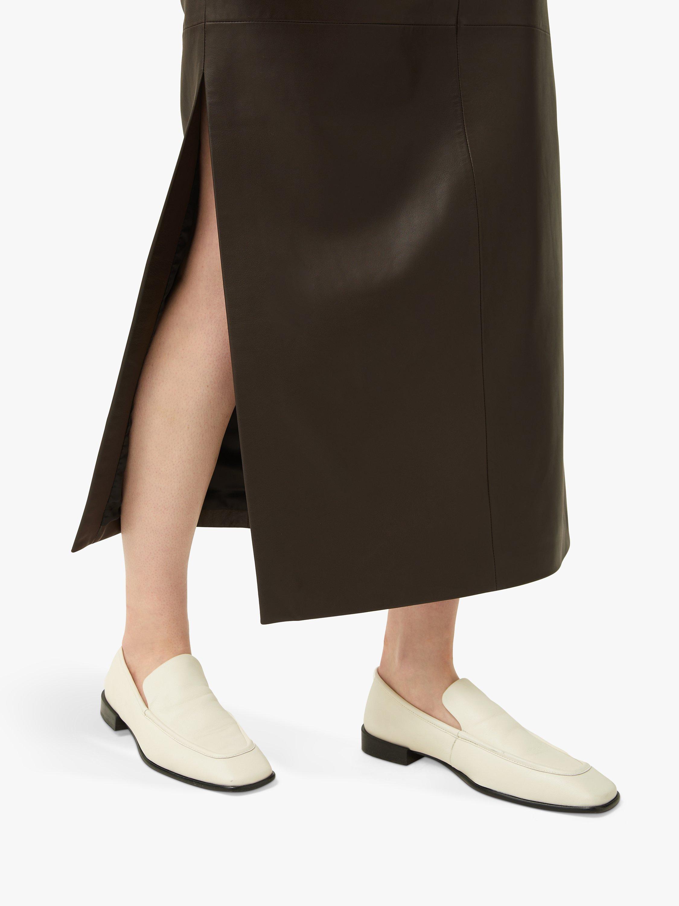 Jigsaw Leather Midi Skirt Brown 6