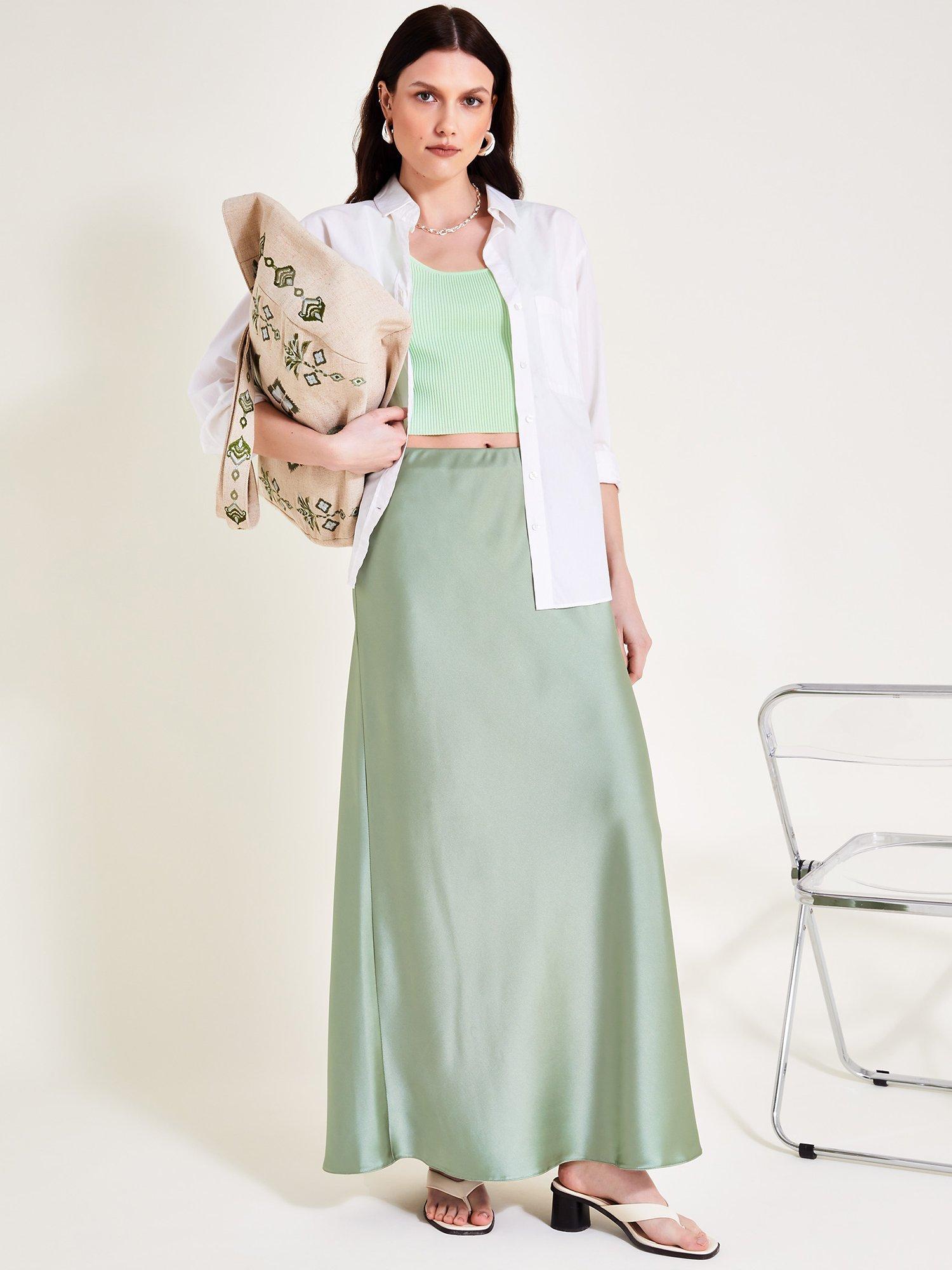 Monsoon Sofia Maxi Satin Skirt Sage