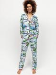 Cyberjammies Montana Winterscape Jersey Shirt Long Pyjama Set, White/Multi