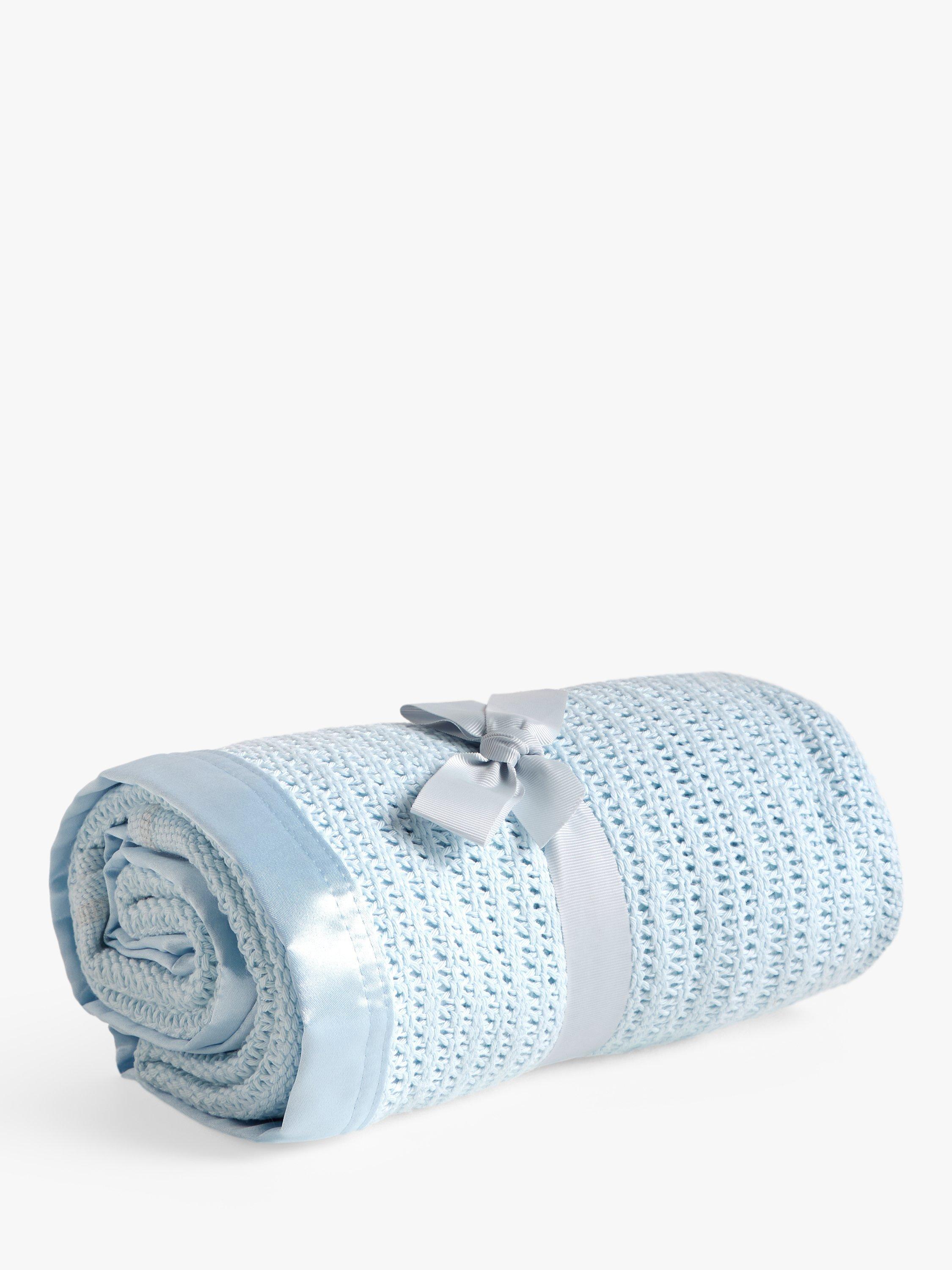 John Lewis Organic Cotton Cellular Baby Blanket, Seconds, Blue, Cotbed