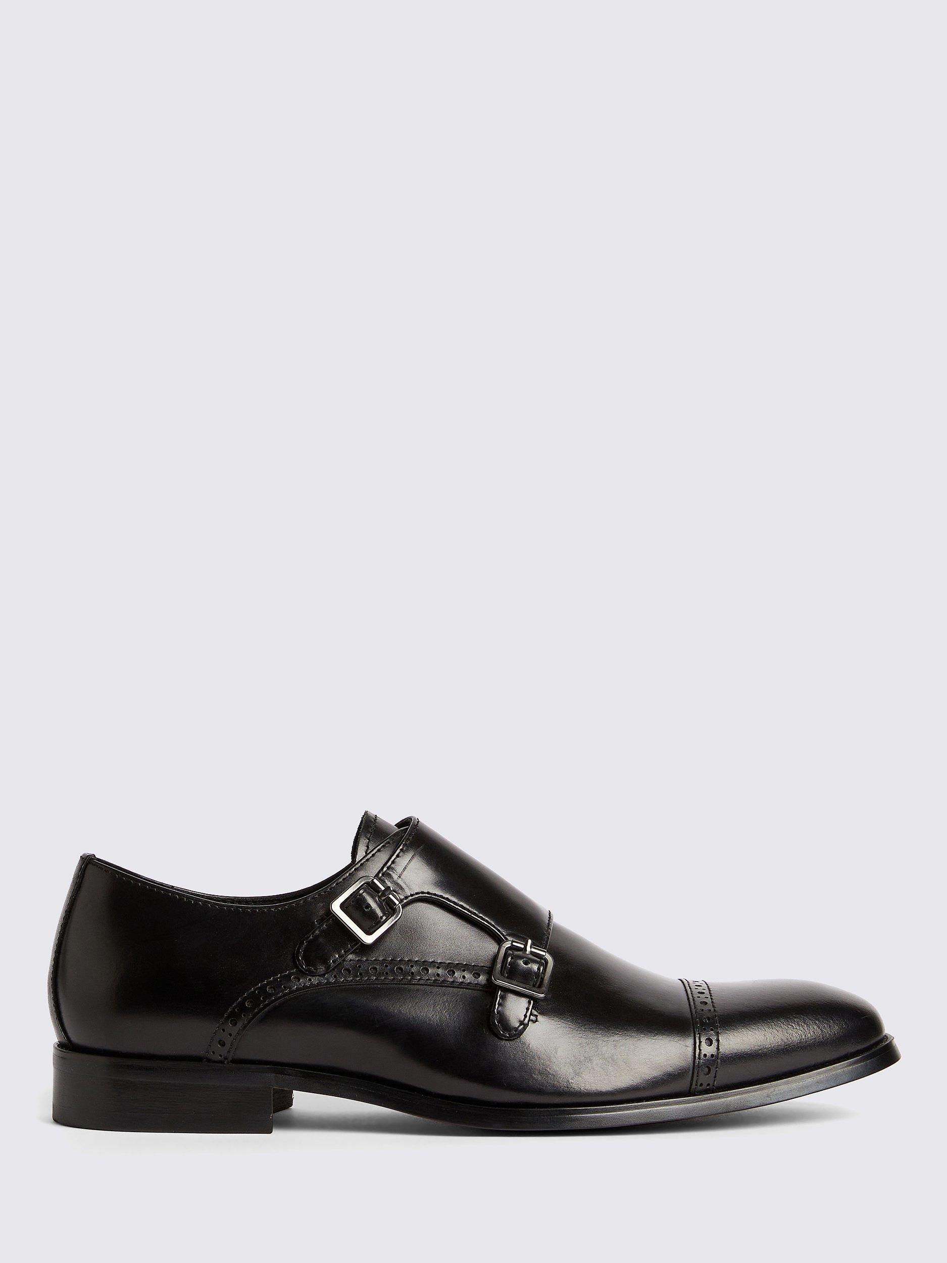 Moss John White Alderney Double Monk Shoes, Black