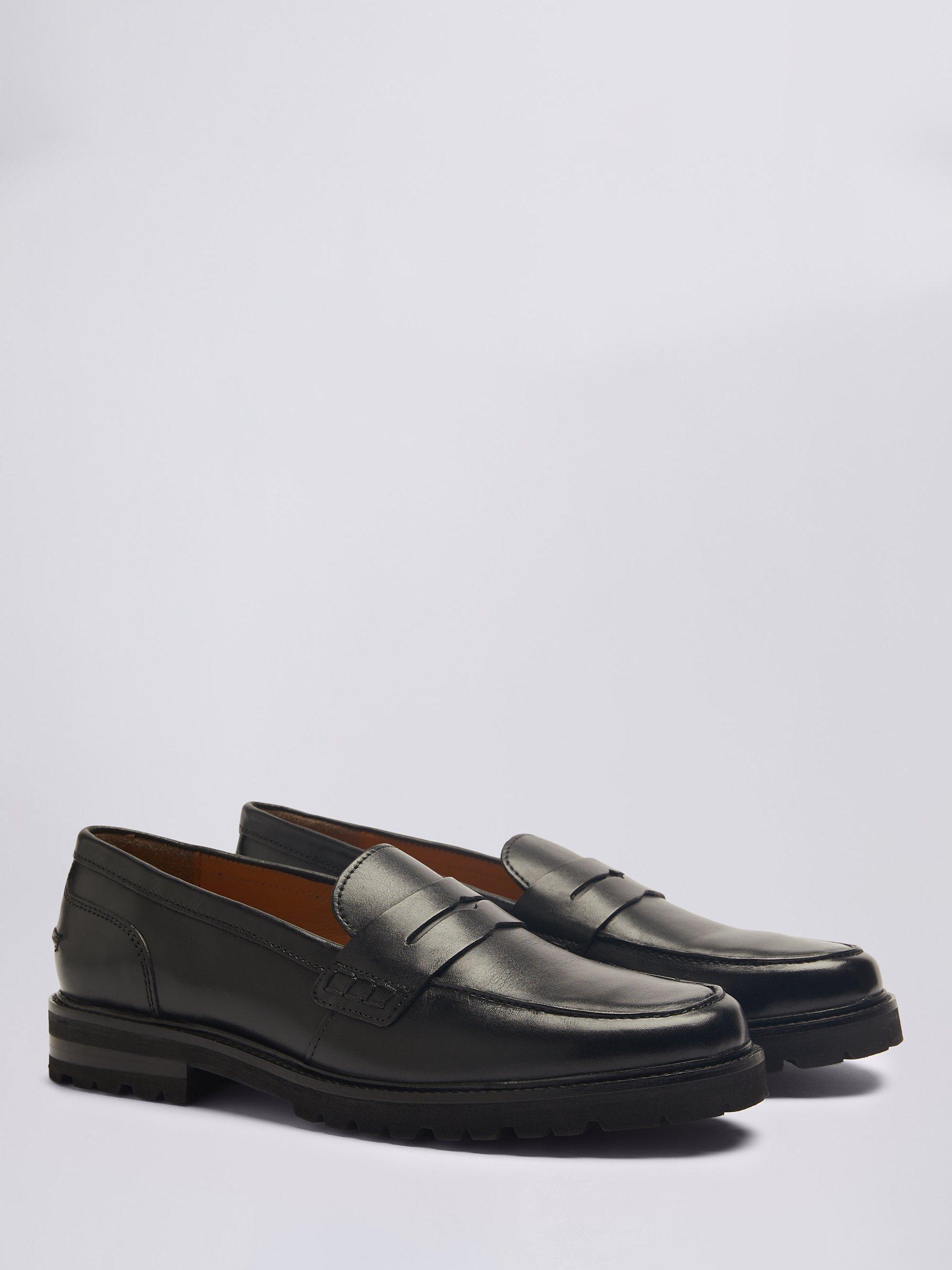 Product image 2 of 5, which shows Moss Camden Chunky Leather Loafers, Black, 6