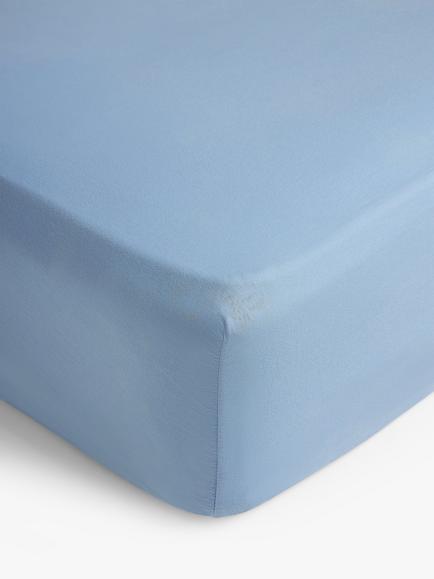 John Lewis Comfy & Relaxed 300 Thread Count Washed Cotton Fitted Sheet, French Blue