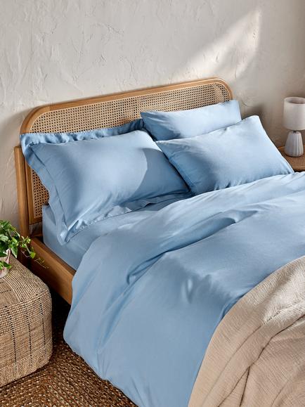 John Lewis Comfy & Relaxed 300 Thread Count Washed Cotton Fitted Sheet - view 2, French Blue