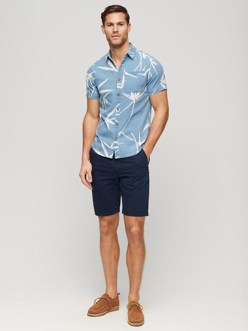 Product image 2 of 5, which shows Superdry Vintage Loom Short Sleeve Shirt, Heavy Wash Bamboo, S