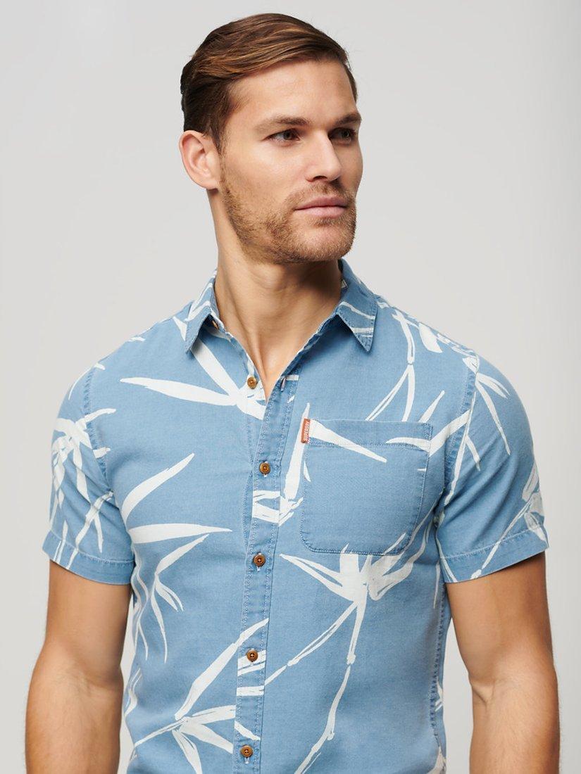 Product image 4 of 5, which shows Superdry Vintage Loom Short Sleeve Shirt, Heavy Wash Bamboo, S