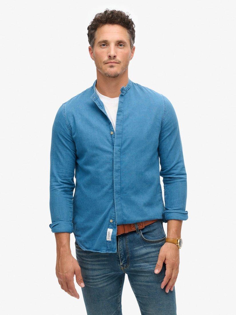 Superdry Merchant Grandad Collar Shirt, Heavy Wash