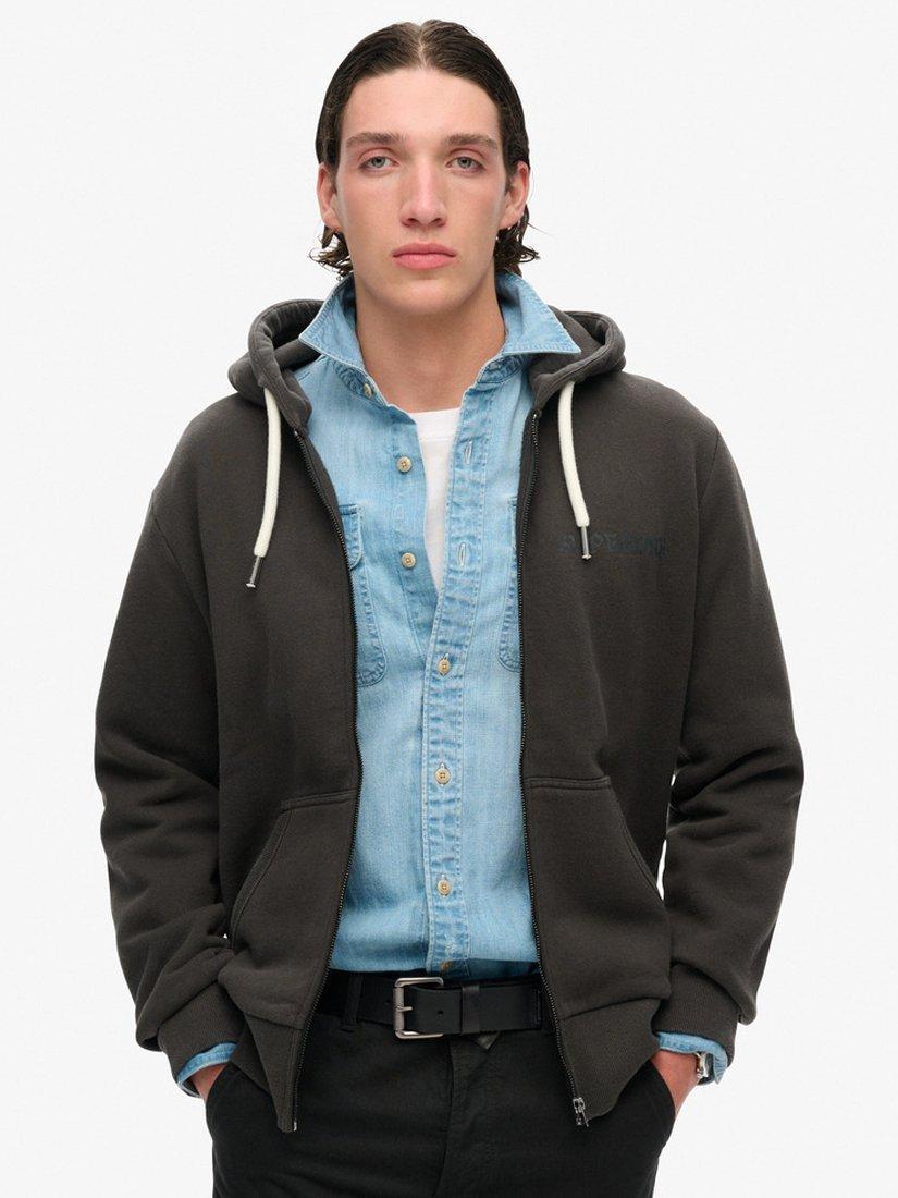 Product image 1 of 7, which shows Superdry Tattoo Graphic Loose Zip Hoodie, Washed Black, L
