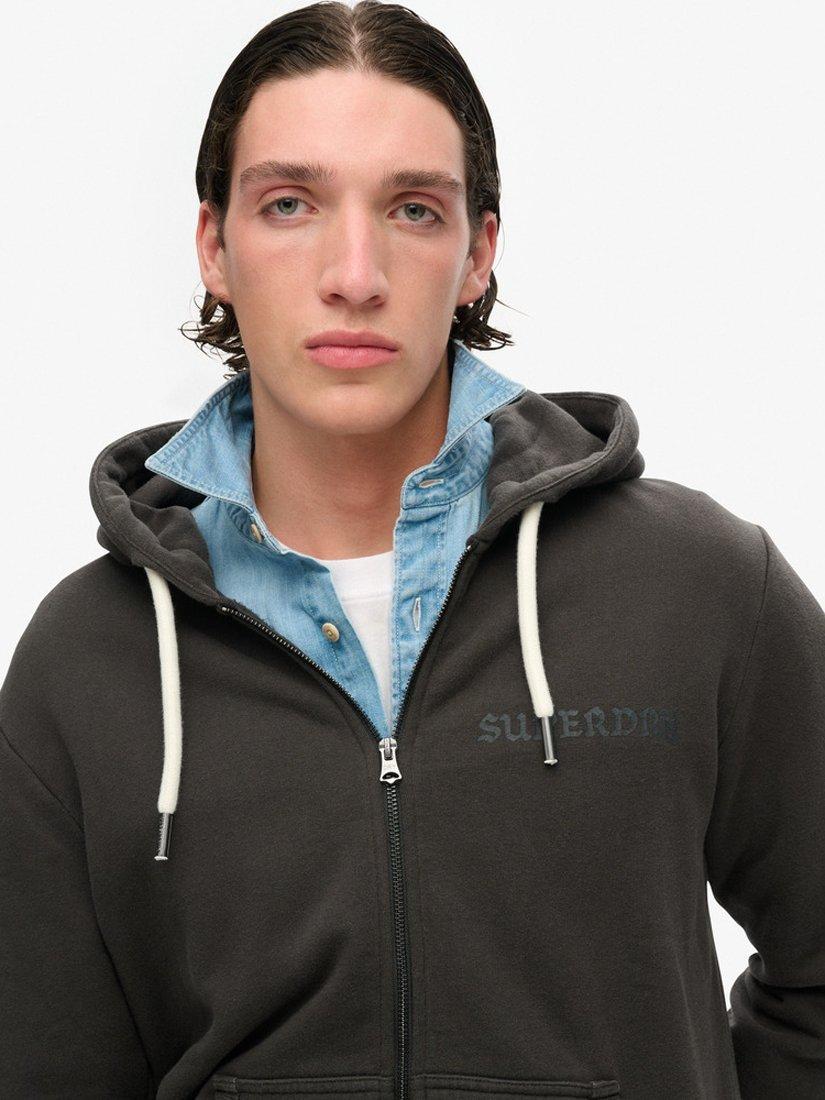 Product image 5 of 7, which shows Superdry Tattoo Graphic Loose Zip Hoodie, Washed Black, L