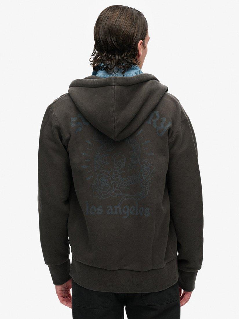 Product image 6 of 7, which shows Superdry Tattoo Graphic Loose Zip Hoodie, Washed Black, L