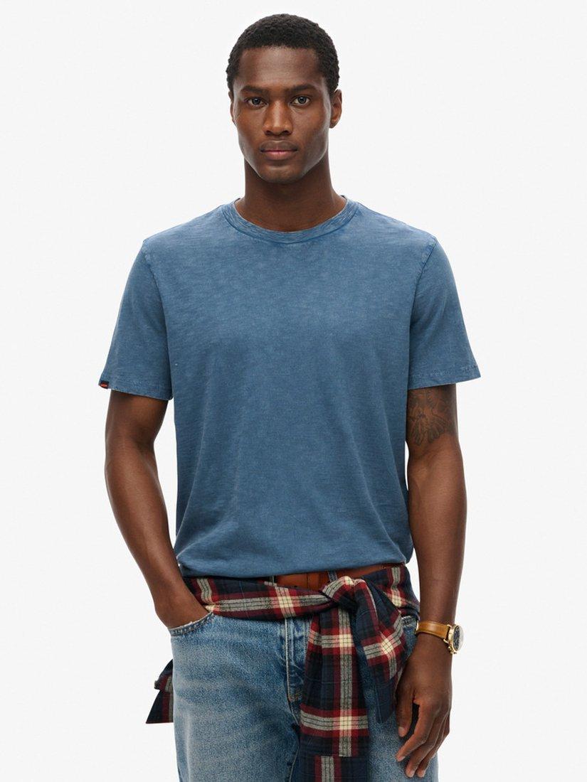 Product image 1 of 4, which shows Superdry Crew Neck Slub Short Sleeved T-Shirt, Dry Slate Blue, S