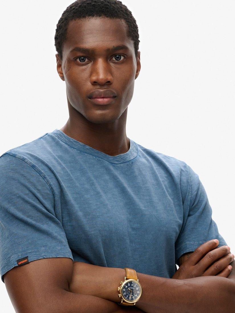 Product image 3 of 4, which shows Superdry Crew Neck Slub Short Sleeved T-Shirt, Dry Slate Blue, S