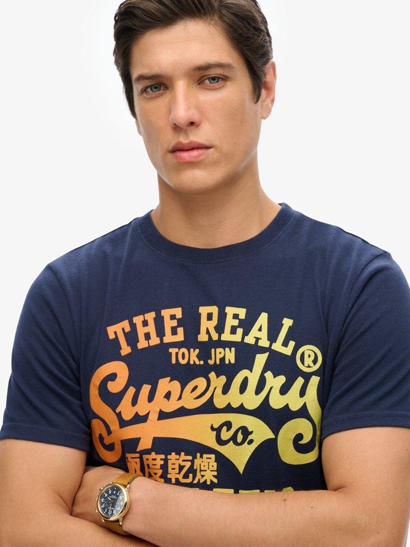 Product image 3 of 3, which shows Superdry Reworked Classic Graphic T-Shirt, Navy Marl, S