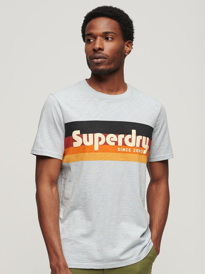 Superdry Cali Striped Logo T-Shirt, Sea Salt Blue/Multi