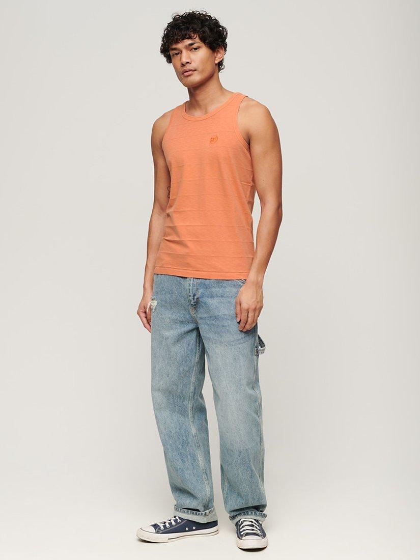Superdry Organic Cotton Vintage Texture Tank Top, Smoked Rust Orange, S