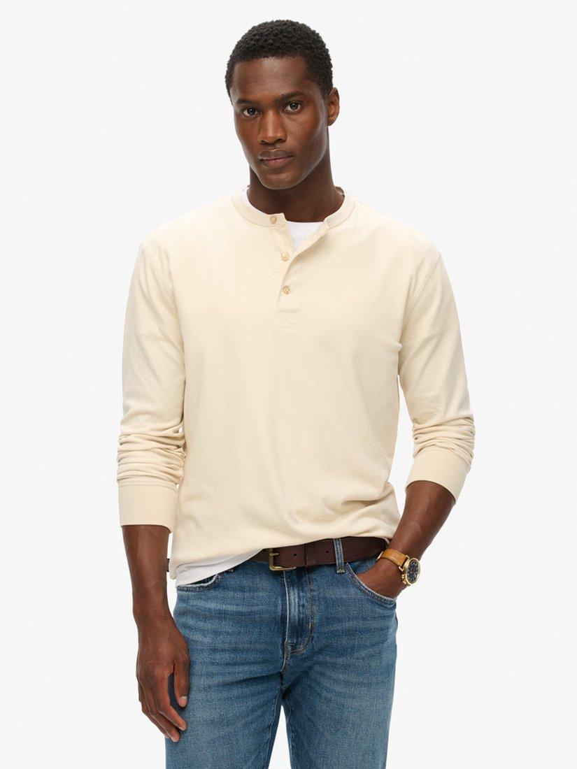 Superdry Merchant Store Jersey Grandad Top, Oatmeal Beige