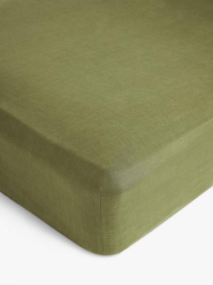 John Lewis Washed Linen Deep Fitted Sheets, Avocado Green