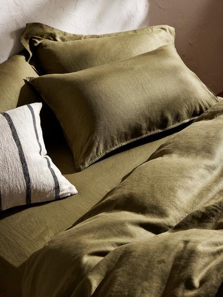John Lewis Washed Linen Deep Fitted Sheets - view 2, Avocado Green