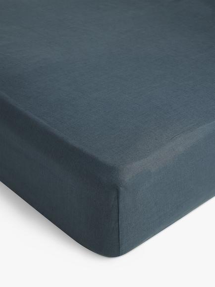 John Lewis Washed Linen Deep Fitted Sheets, Denim Blue