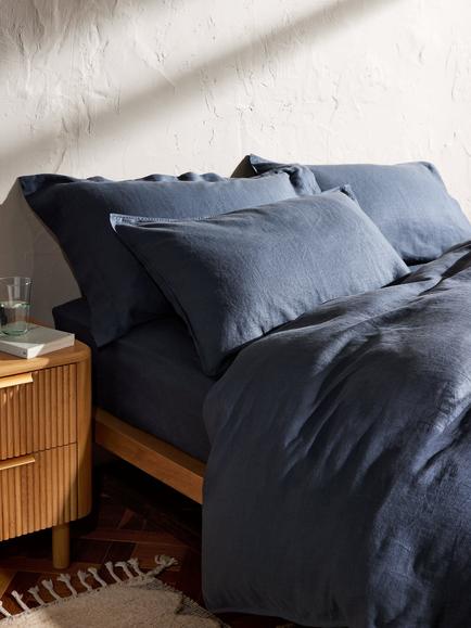John Lewis Washed Linen Deep Fitted Sheets - view 2, Denim Blue
