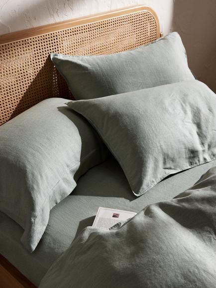 John Lewis Washed Linen Deep Fitted Sheets, Sage - view 2, Sage
