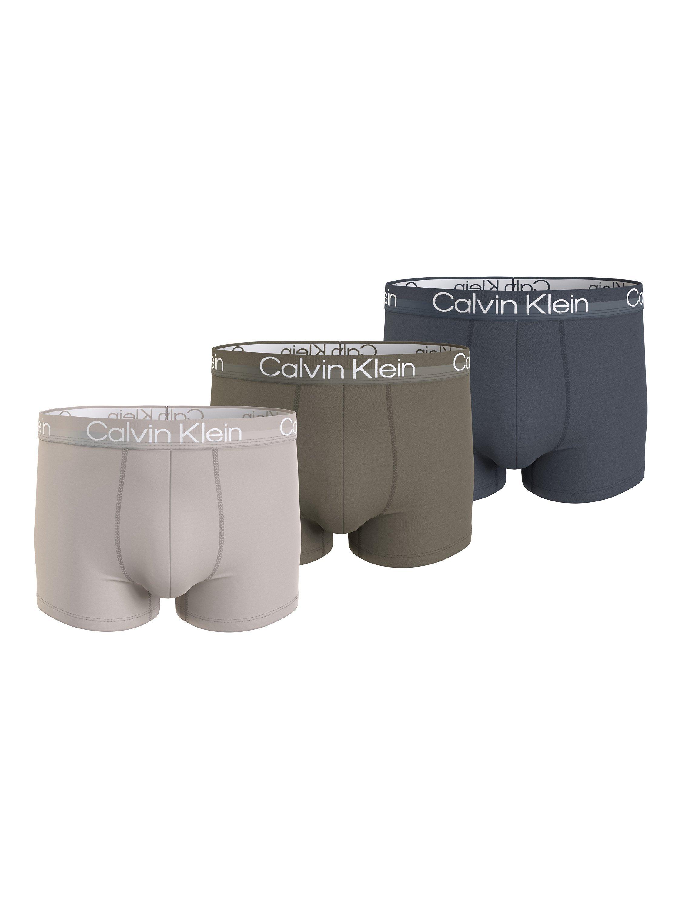 Calvin Klein Plain Logo Trunks, Pack of 3, Moon/Green/Grey