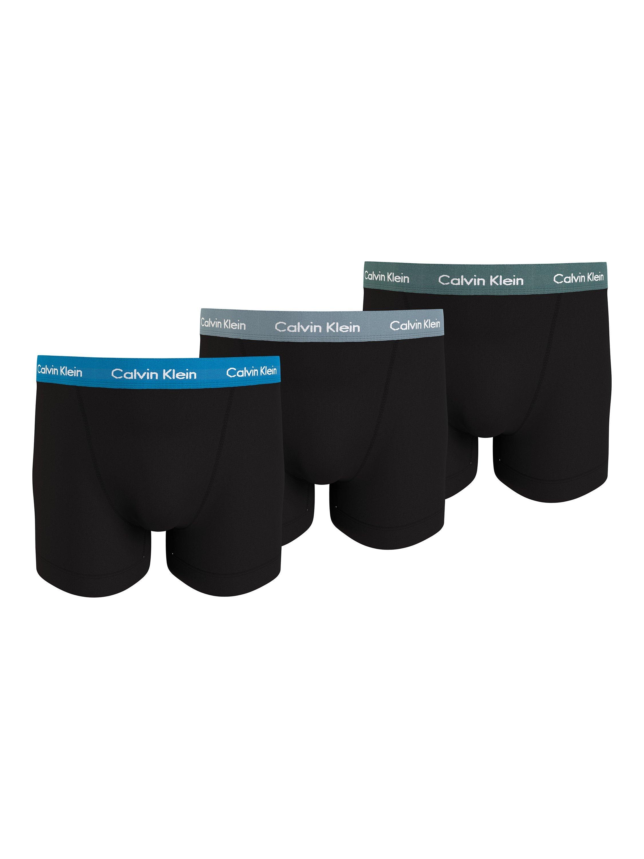 Calvin Klein Cotton Stretch Mid Rise Trunks, Pack of 3, Black/Multi, XS