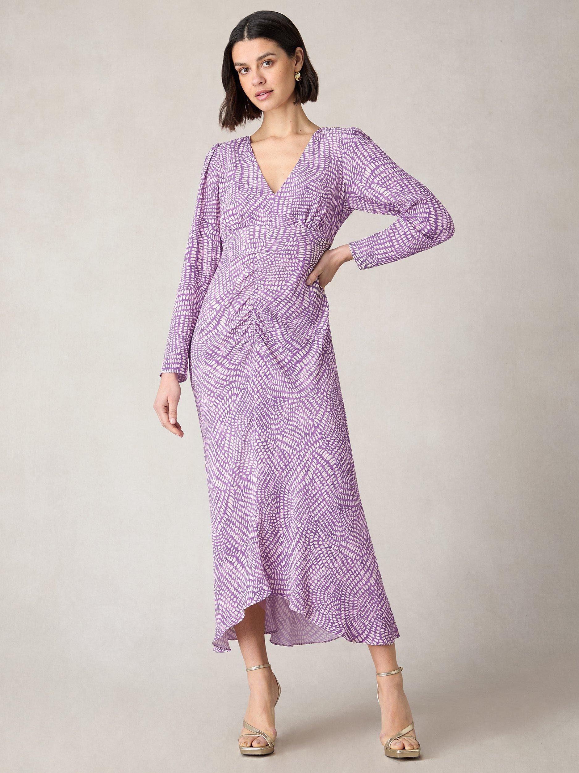 Ro&Zo Petite Geo Print Ruched Front Midi Dress, Purple/Multi